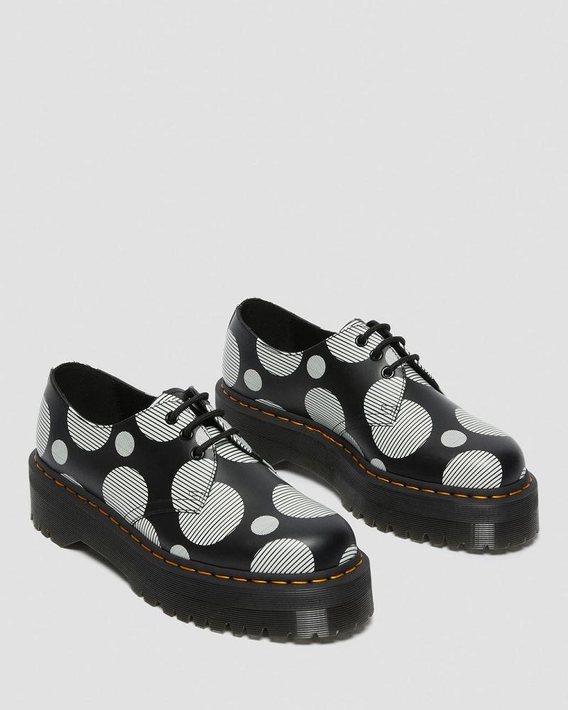 Women's Dr Martens 1461 Polka Dot Smooth Leather Platform Shoes Black | AU 387HAP